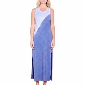 Sundry Blue and White Aqua Blueberry Maxi  Casual Tank Leg Slit Dress Small